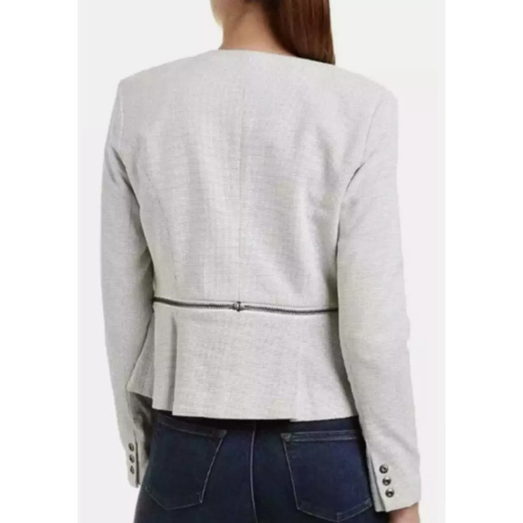 CAbi Zip Line Peplum Blazer Jacket White Black Grid Womens Sz 2 Snap Close - Picture 3 of 11